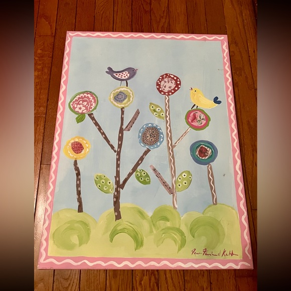 Jane Keltner Lollipop Flowers and BirdsRectangle Wall Plaque